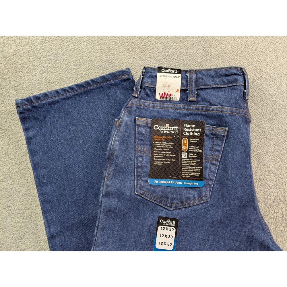 Carhartt Women FR Relaxed Fit Straight Leg Jeans Blue Denim WFRB160 DNM 12x30